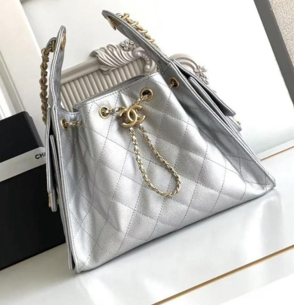 CHANEL Women’s Chanel 25 Small Hand Bag – Silver