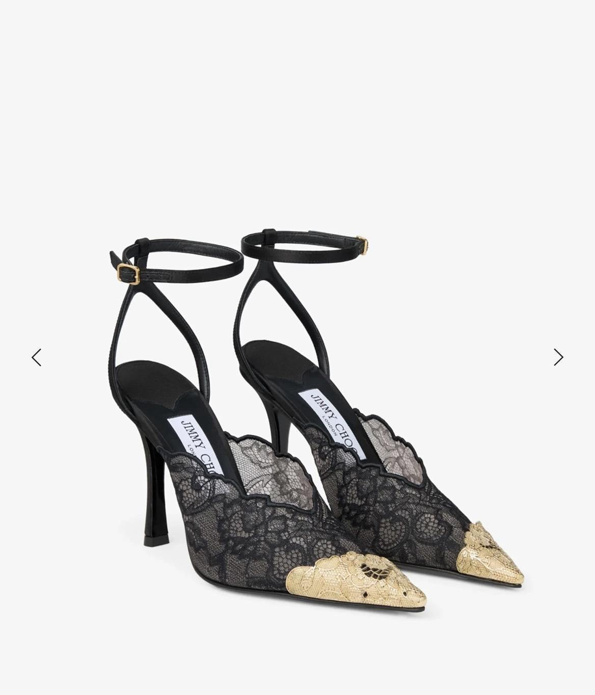 JIMMY CHOO Women’s Lace Pumps with Metal Lace – Black