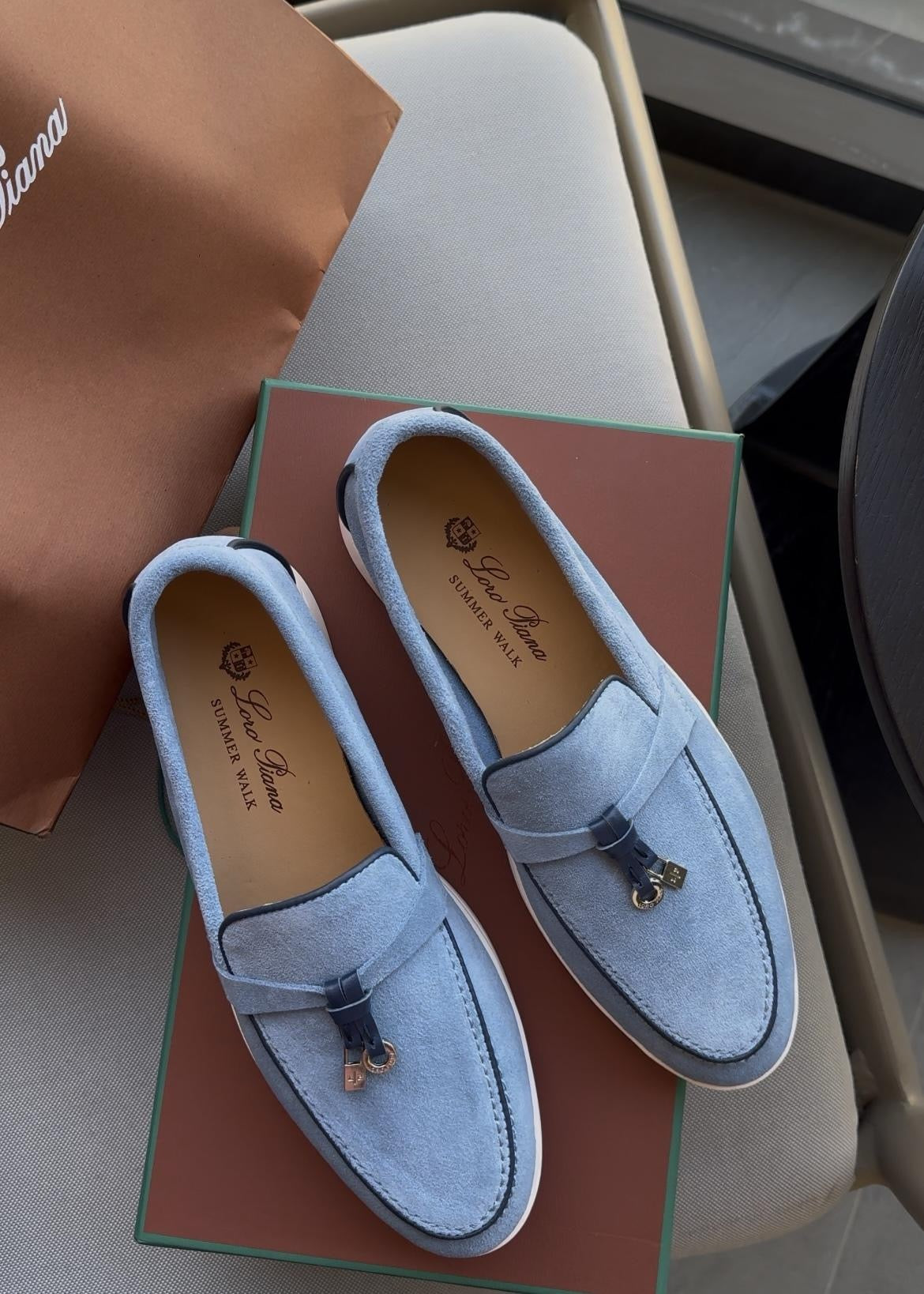 Loro Piana Women’s Summer Charms Walk Loafers – Sky Blue