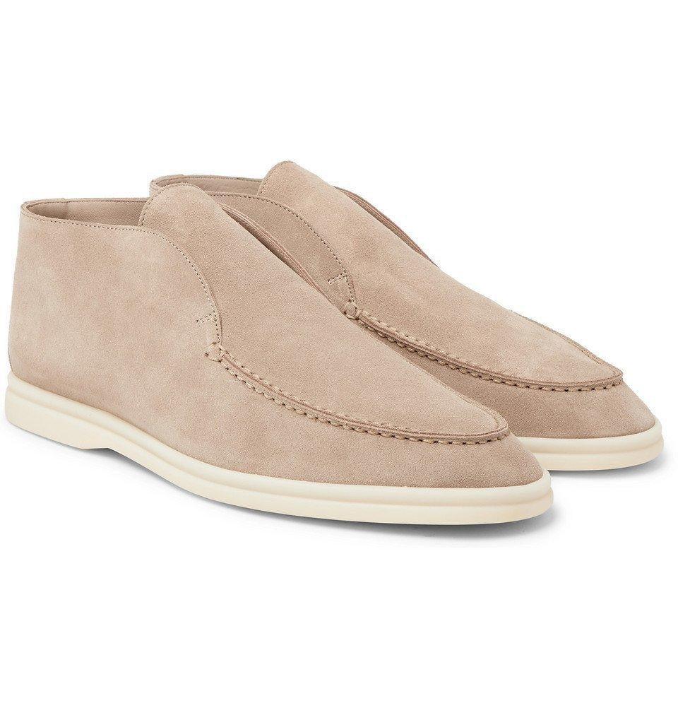 Loro Piana Men’s Open Walk Suede Ankle Boots – Beige