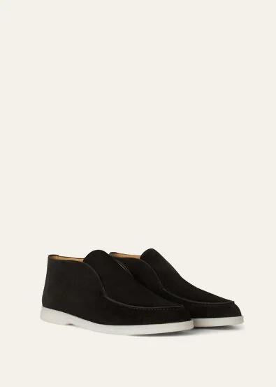 Loro Piana Men’s Open Walk Suede Ankle Boots – Black