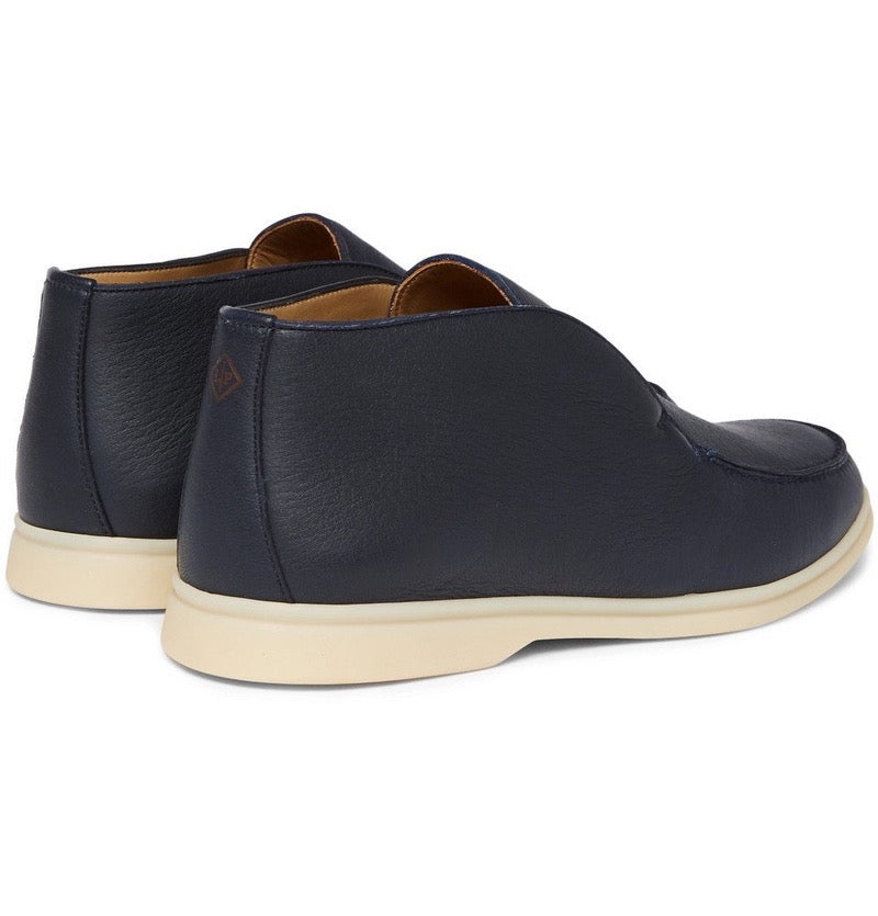 Loro Piana Men’s Open Walk Suede Ankle Boots – Dark Blue Cowhide