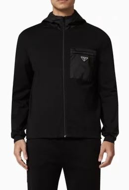 Prada Men’s Logo Zip Sweatshirt in Cotton Fleece – Black
