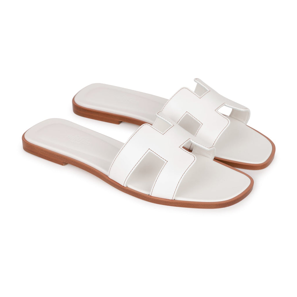 Hermes Oran Women's Leather Sandal, White