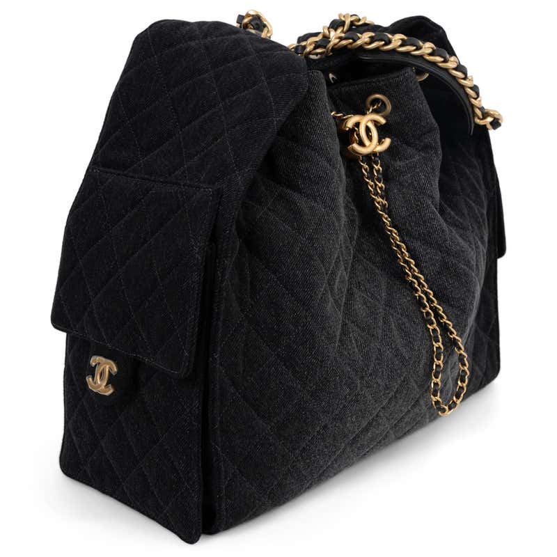 CHANEL black washed denim 25S SMALL 25 Hobo Bag