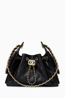 Chanel 25 Mini Handbag Black Grained Calfskin