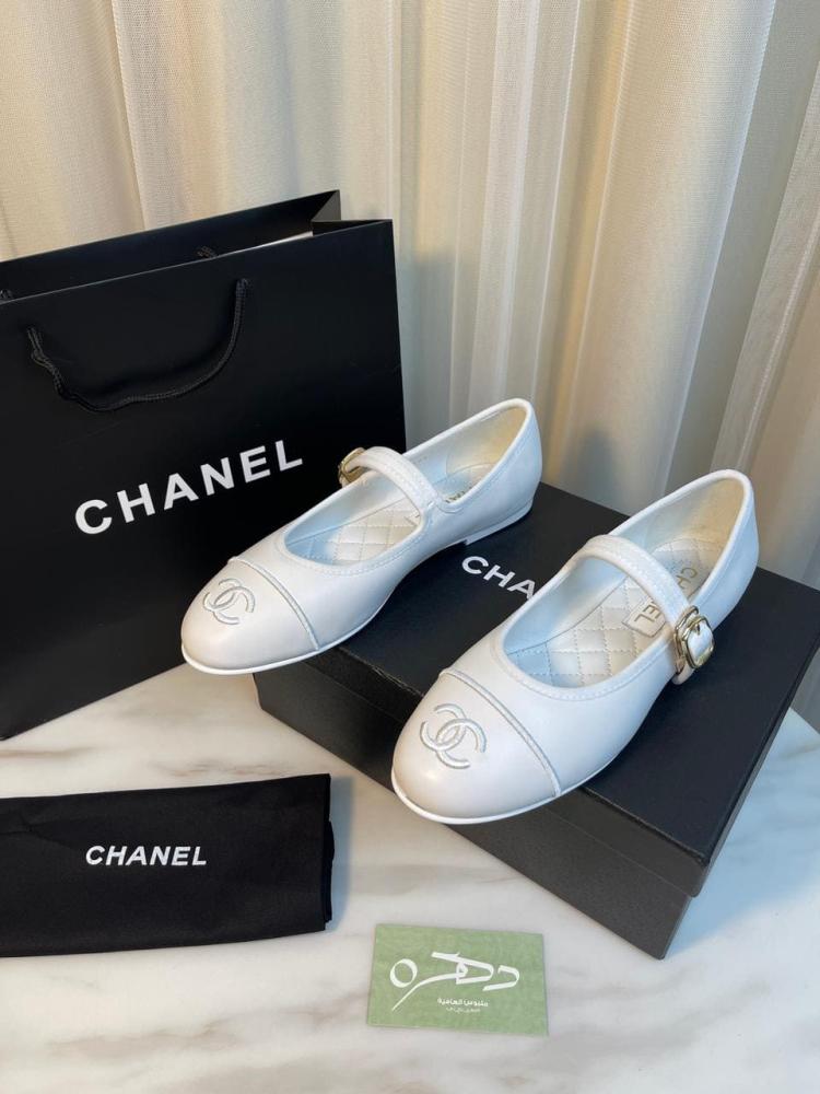 Chanel Lambskin Mary Janes White