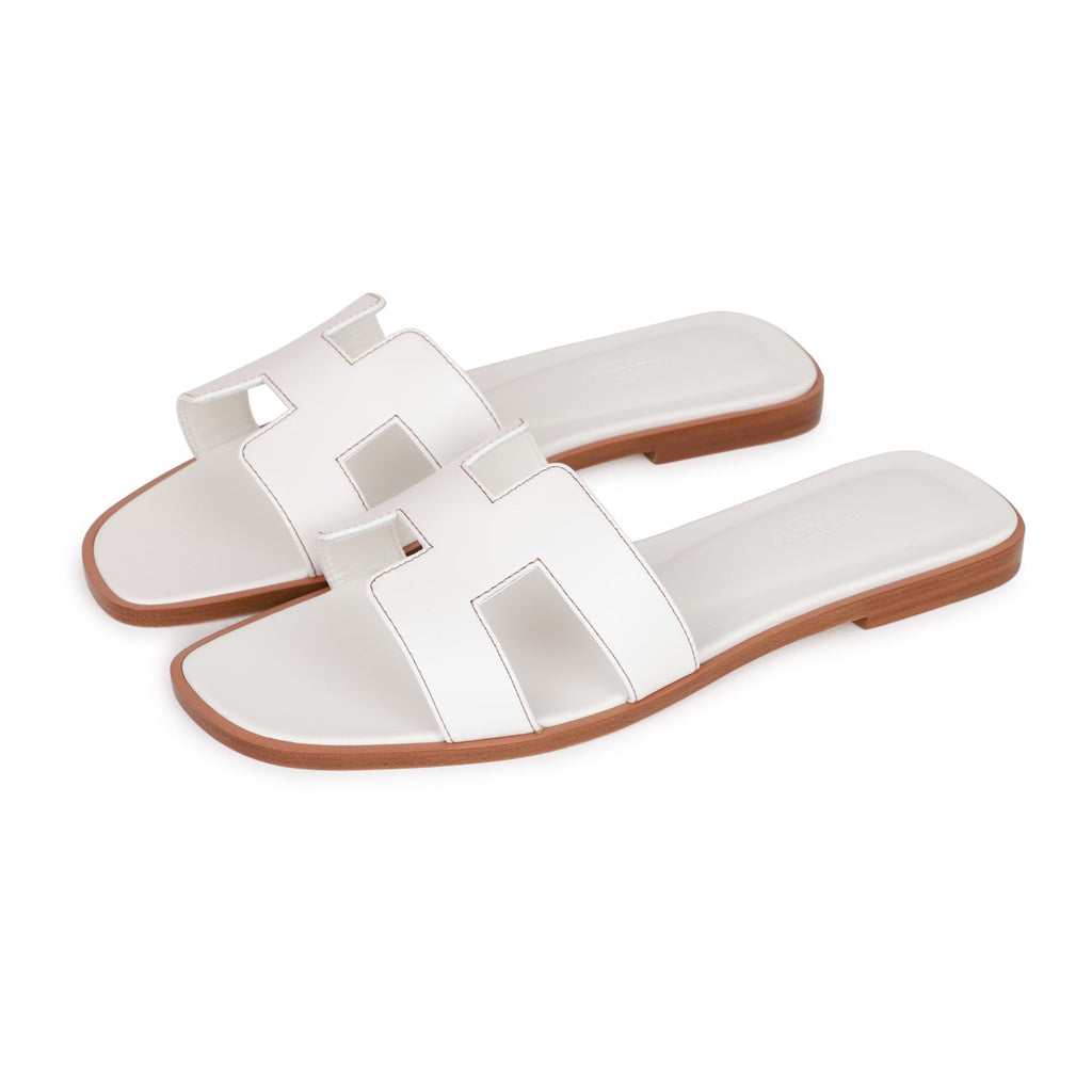 Hermes Oran Women's Leather Sandal, White