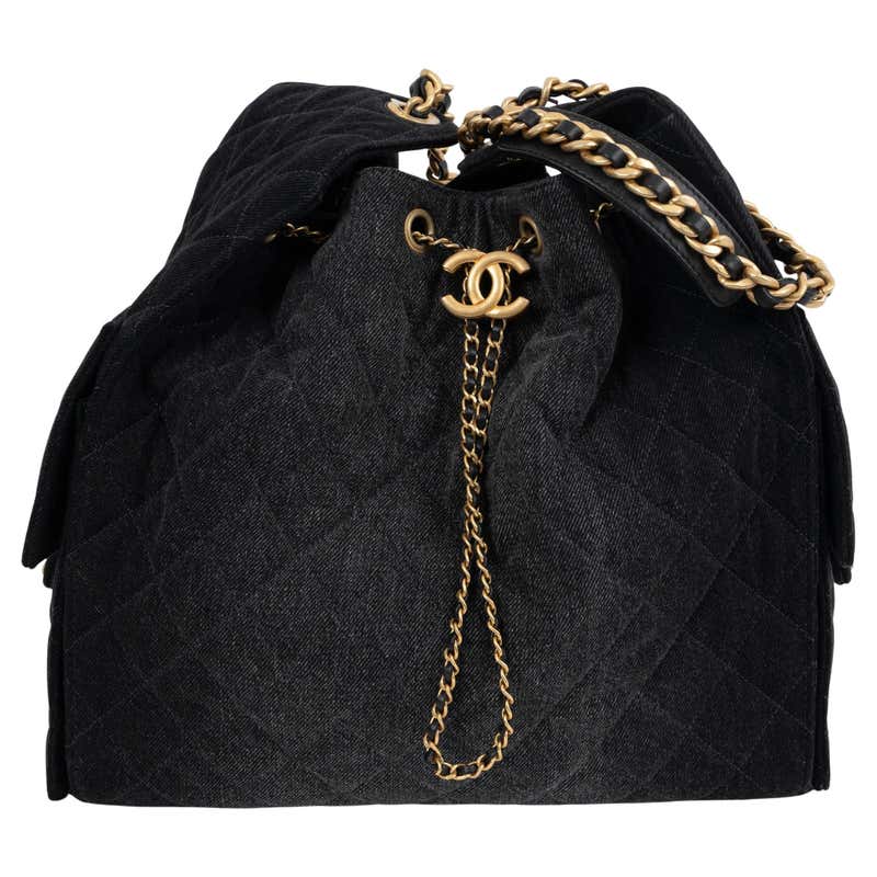 CHANEL black washed denim 25S SMALL 25 Hobo Bag
