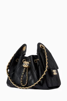 Chanel 25 Mini Handbag Black Grained Calfskin